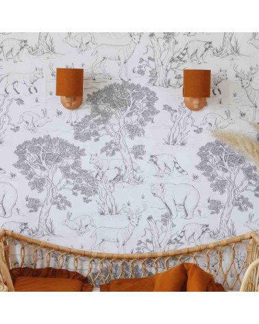 applique enfant en lin caramel et base en bois naturel huilé