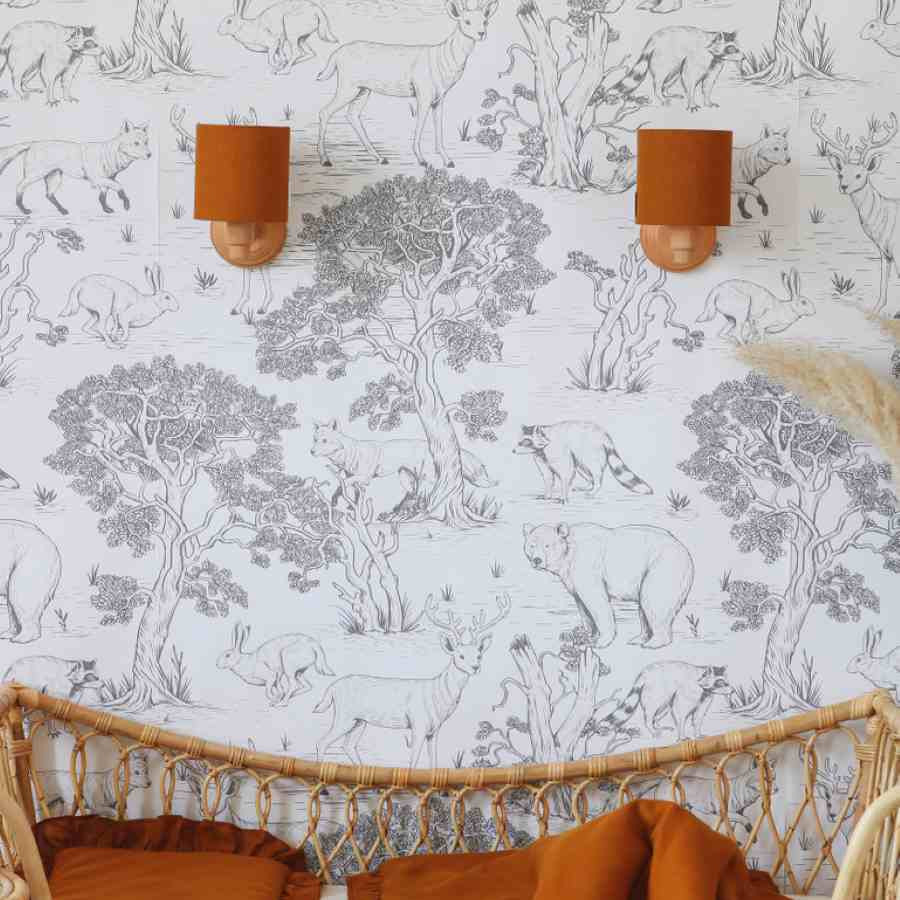 applique enfant en lin caramel et base en bois naturel huilé