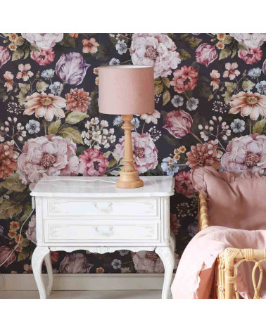 lampe à poser abat jour en lin rose poudré