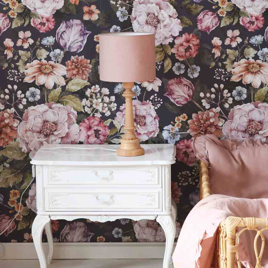 lampe à poser abat jour en lin rose poudré