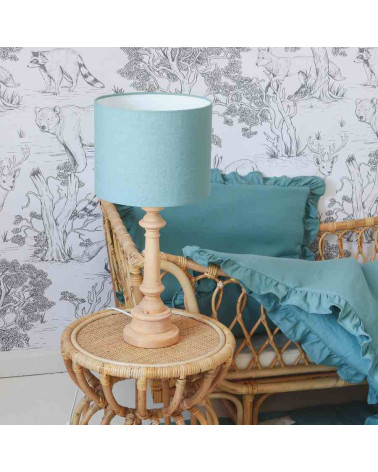 lampe à poser abat jour en lib bleu turquoise