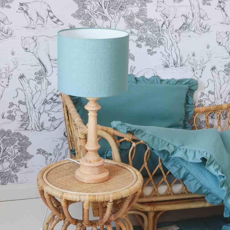 lampe à poser abat jour en lib bleu turquoise