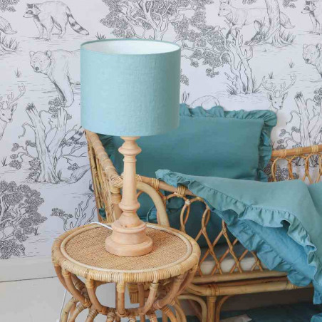 lampe à poser abat jour en lib bleu turquoise