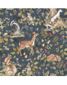 Echantillon papier peint - animaux mignons de la foret fond sombre