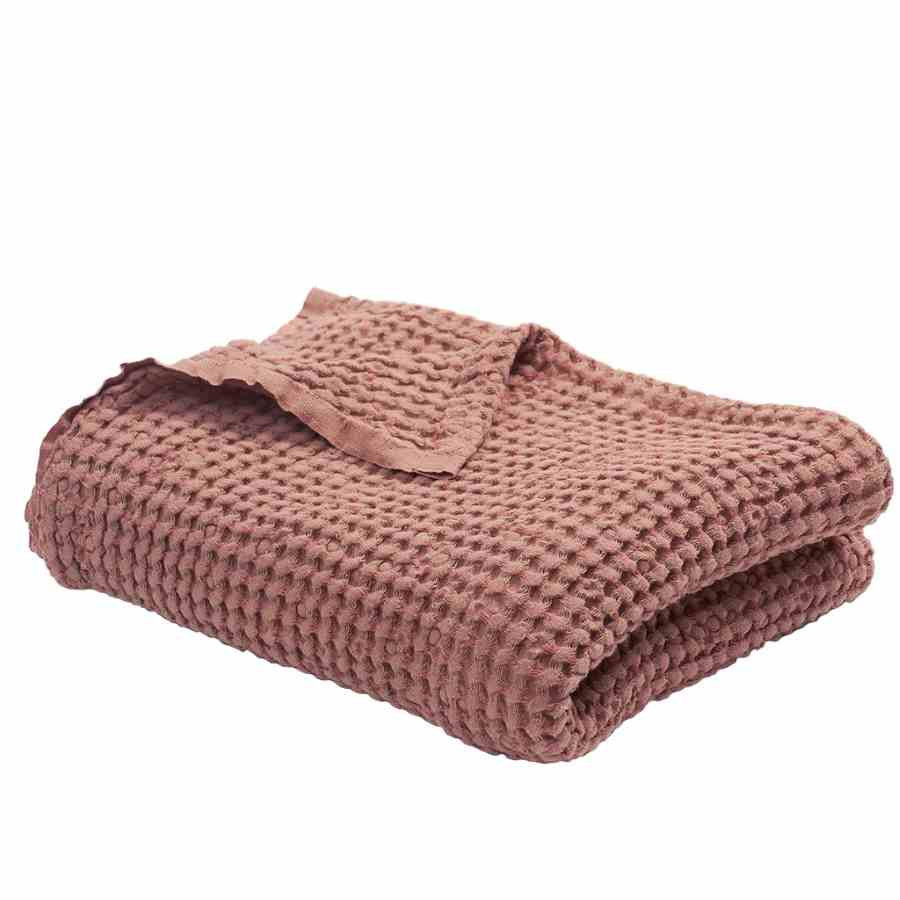 couverture gaufrée en lin et coton brique