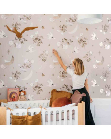 Papier peint enfant Oiseaux sur ciel de nuit