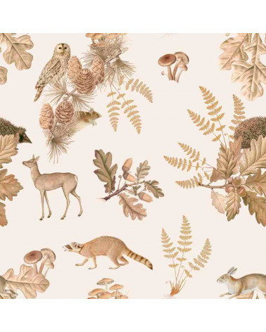 Echantillon papier peint - foret automnale et animaux