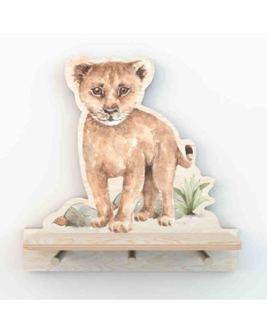 Etagère patère en bois lionceau