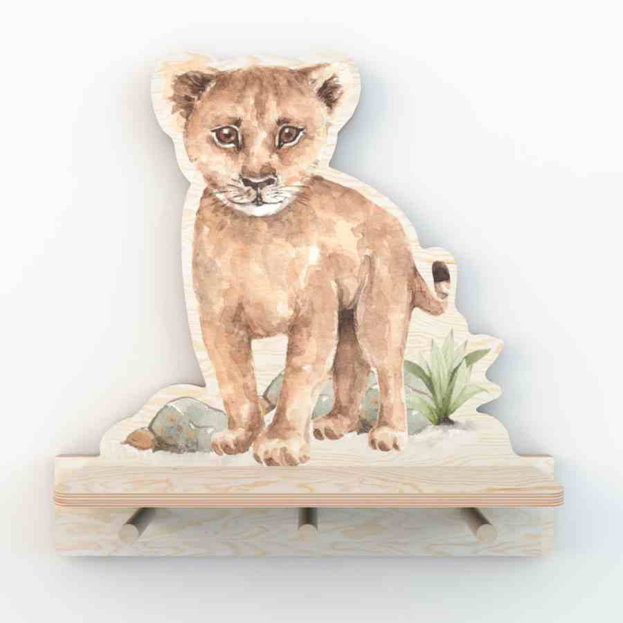 Etagère patère en bois lionceau