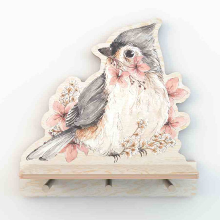 Etagère patère en bois oiseau