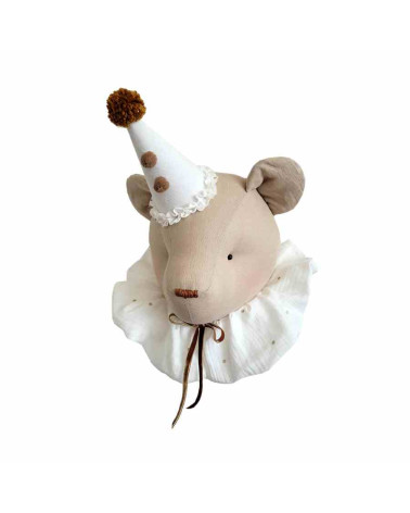 Trophée ours en lin - beige avec col crème