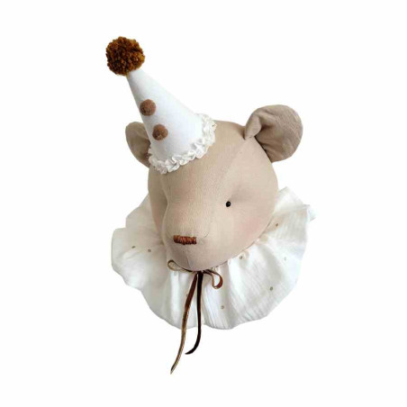 Trophée ours en lin - beige avec col crème