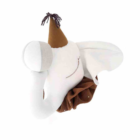 Trophée éléphant en lin - crème et caramel