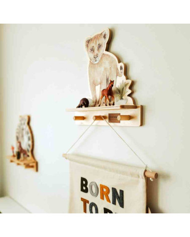 Étagère patère en bois lionceau