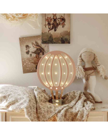 Lampe veilleuse en bois Montgolfière rose