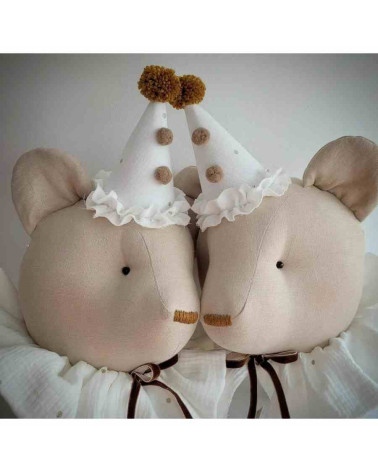 Trophée ours en lin - beige avec col crème