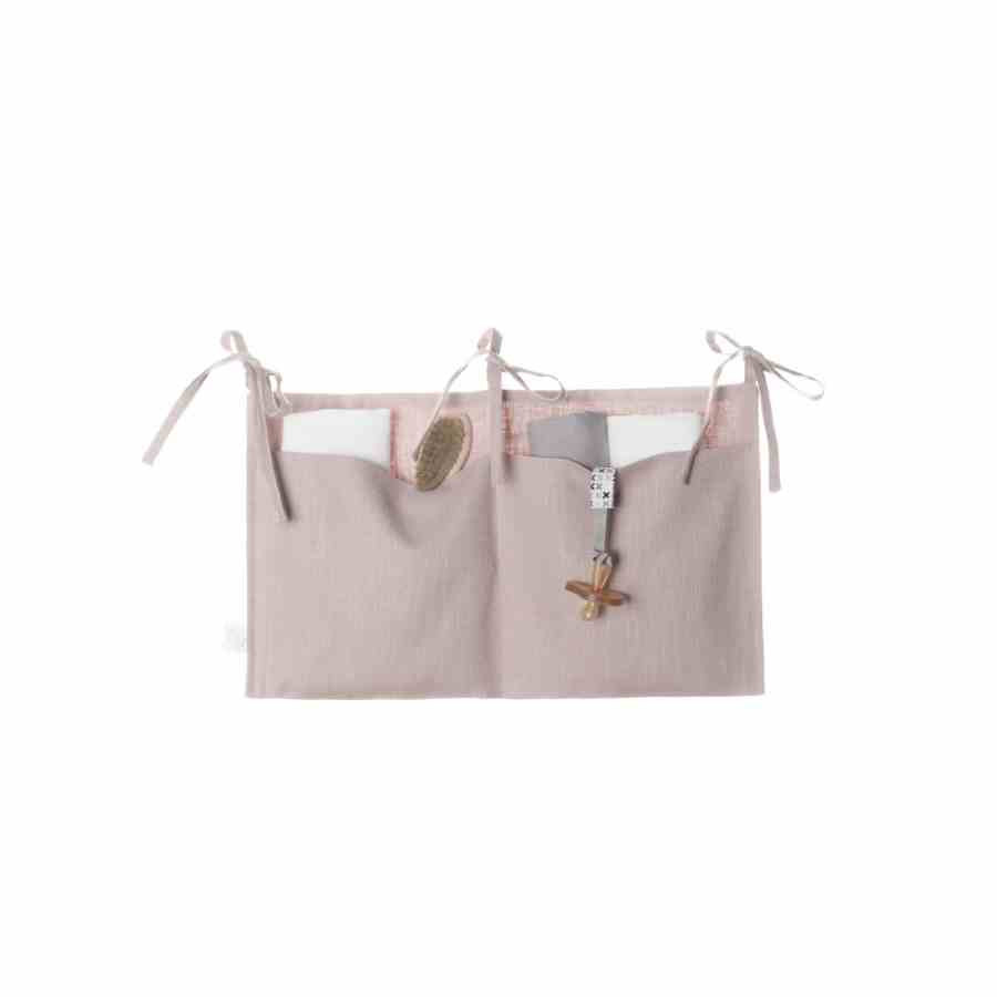 pochette de rangement en lin rose poudré
