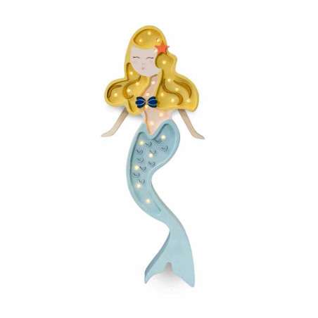 lampe veilleuse en bois sirène aux cheveux blond