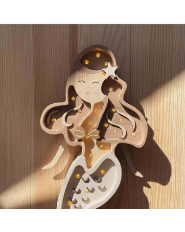 Lampe veilleuse en bois Sirène café crème