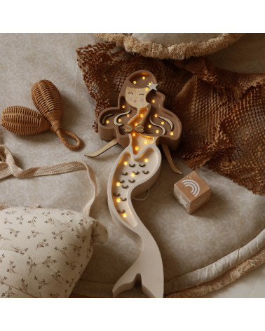 Lampe veilleuse en bois Sirène café crème