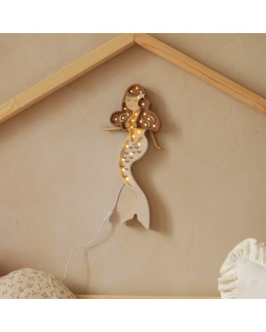 Lampe veilleuse en bois Sirène café crème