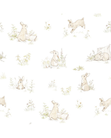 papier peint enfant lapins curieux