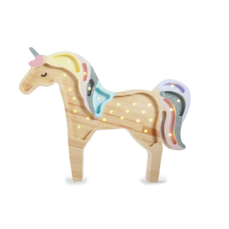 lampe veilleuse licorne bois naturel arc en ciel