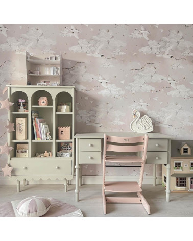 Papier peint cygnes fond rose