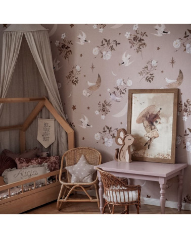 Papier peint enfant Oiseaux sur ciel de nuit