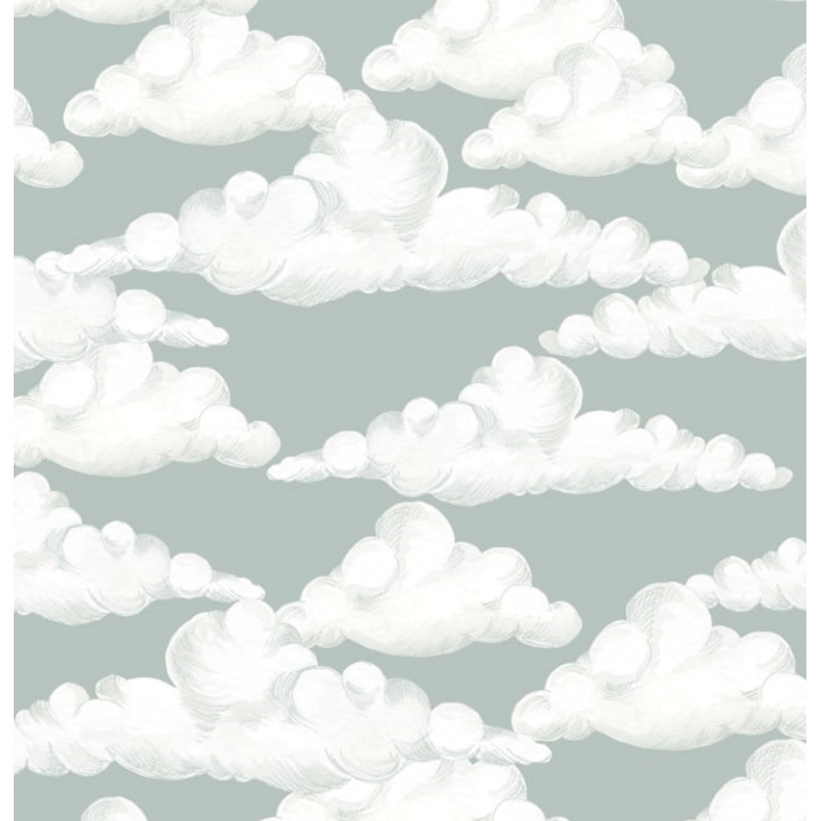 papier peint enfant nuages fond gris vert