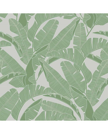 papier peint enfant feuilles de palmier gris et vert