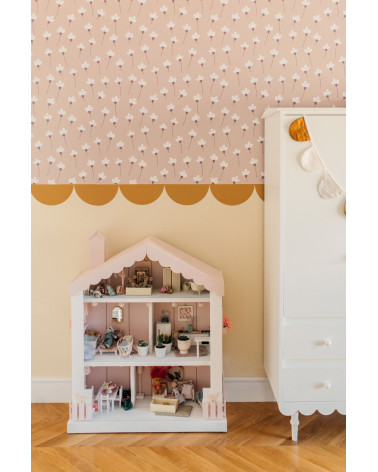 Papier peint enfant marguerites fond rose poudré