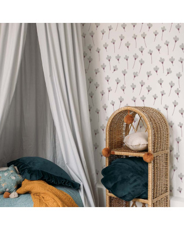 Papier peint enfant marguerites fond blanc