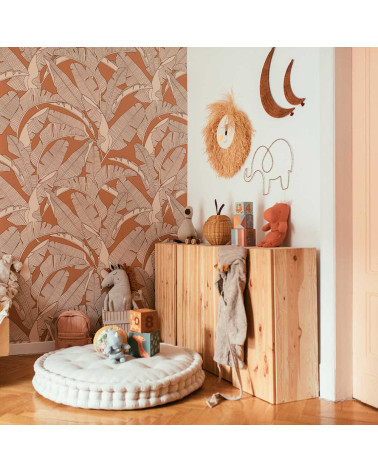 Papier peint feuilles de bananier ivoire et cannelle