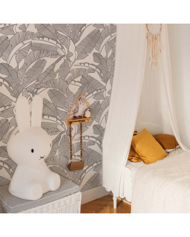 Papier peint feuilles de bananier blanc et noir