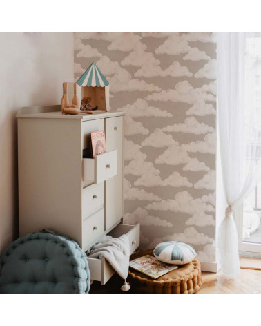 Papier peint enfant nuages fond beige