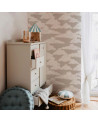 Papier peint enfant nuages fond beige