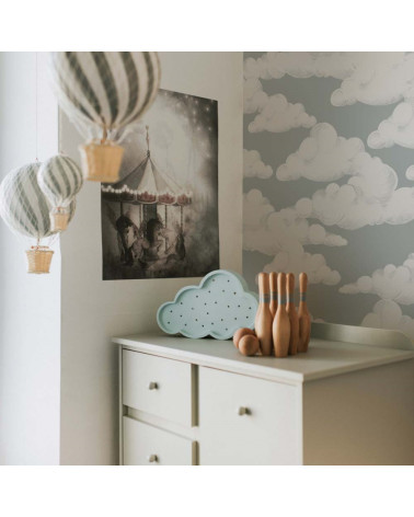 Papier peint enfant nuages fond gris vert