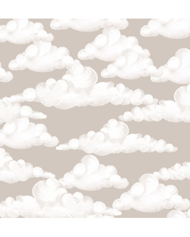 échantillon papier peint enfant nuages fond beige