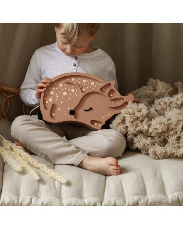 Lampe veilleuse en bois biche marron