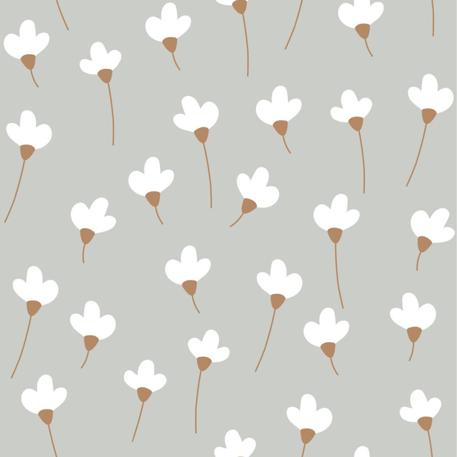 papier peint enfant marguerites fond gris