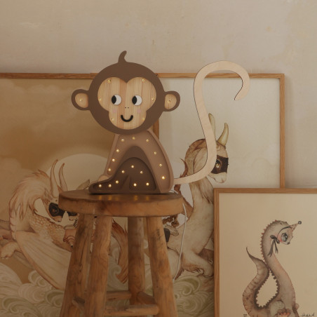 lampe veilleuse en bois singe