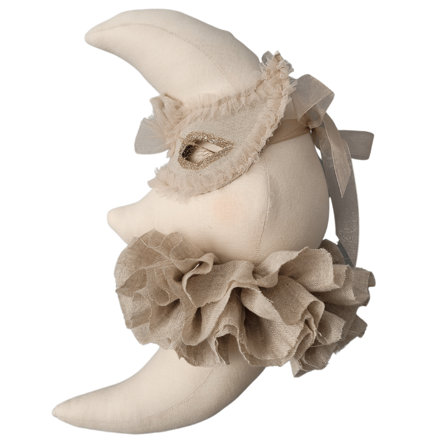 Lune en lin crème beige avec masque venitien, à suspendre