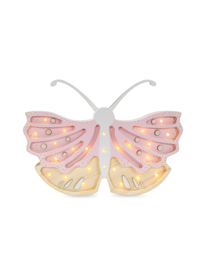 lampe veilleuse en bois papillon rose crème - little lights