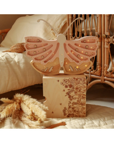 Lampe veilleuse en bois papillon rose crème