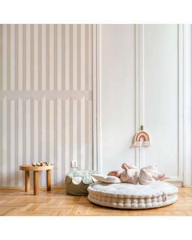 papier peint enfant à rayures - beige et blanc