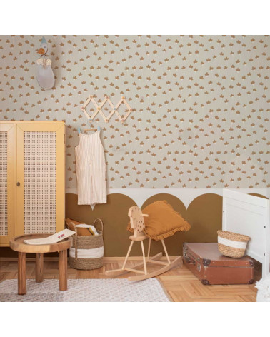 Papier peint enfant marguerites cannelle