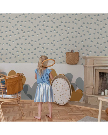 papier peint enfant marguerites bleu pastel