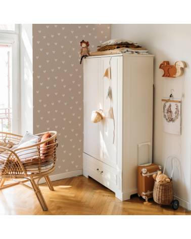 papier peint cœurs beige