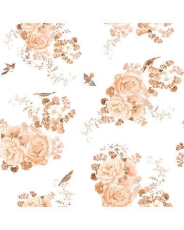 Papier peint enfant fleurs beige et rose